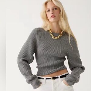 J. Crew Raglan Fitted-Waist Crewneck Sweater in Grey